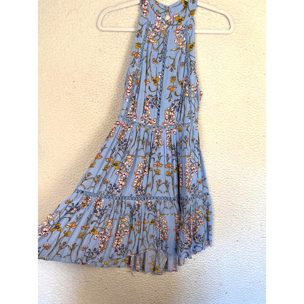 Abel the Label Dress Small Blue Floral Halter Sundress Crochet Cottage Fairy